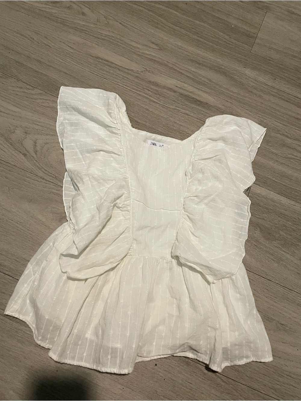 Zara White Ruffle Sleeve Peplum Blouse